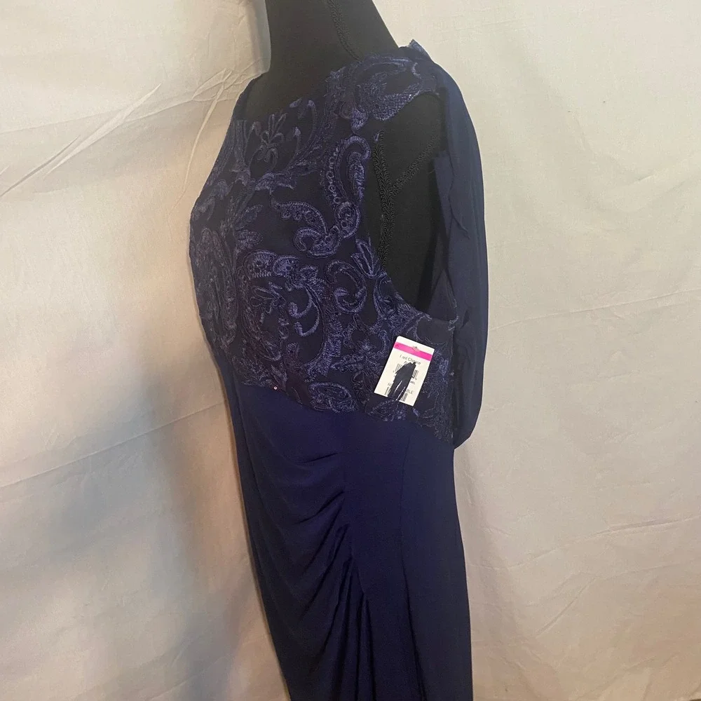 Alex Evenings Navy Blue Beaded Lace Gown Formal Evening Wedding Guest Size‎ 18